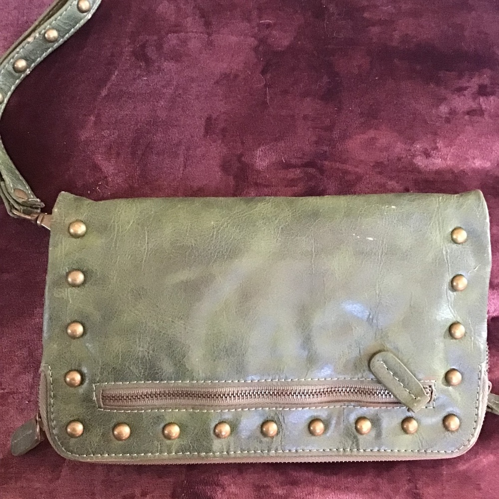 Olive Green Faux Leather Wristlet Purse